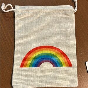 Cream Drawstring Bag with Rainbow Design